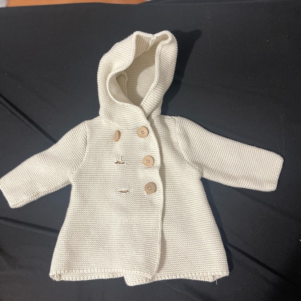 Cream Knit Baby Coat with Hood